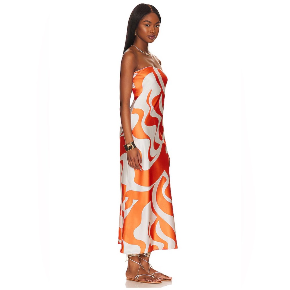 REVOLVE Orange/White Strapless Dress (S)